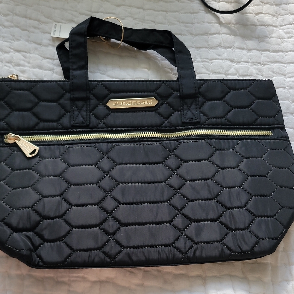 Aimee Kestenberg Black Quilted Tote with Gold Accents